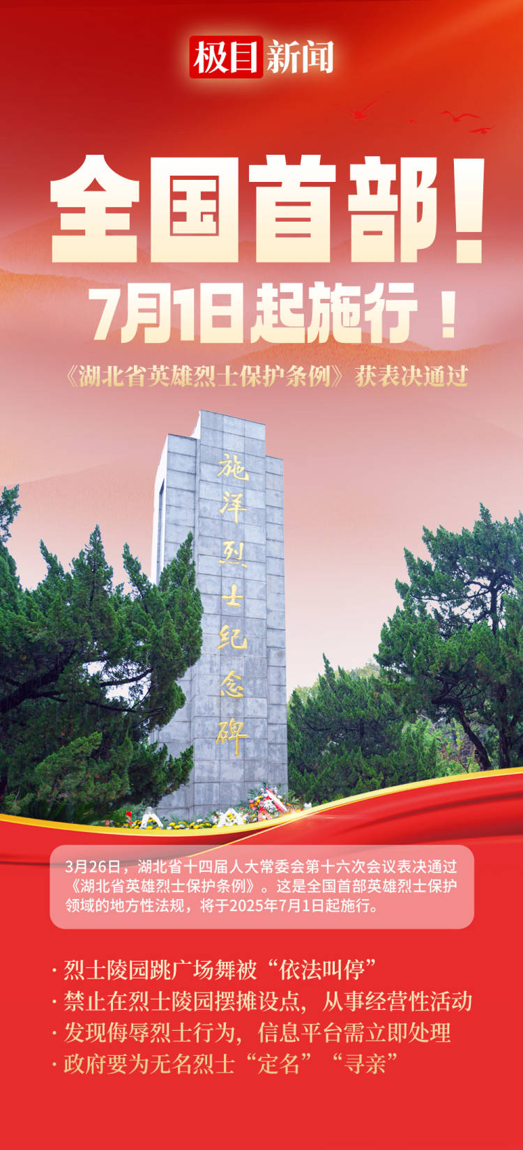 全国首部！7月1日起施行！《湖北省英雄烈士保护条例》获表决通过