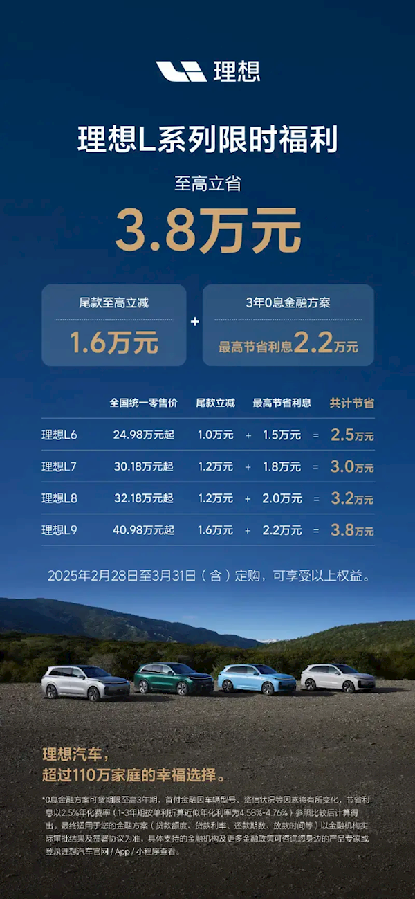 理想汽车辟谣：L系车型限时福利价系不实信息