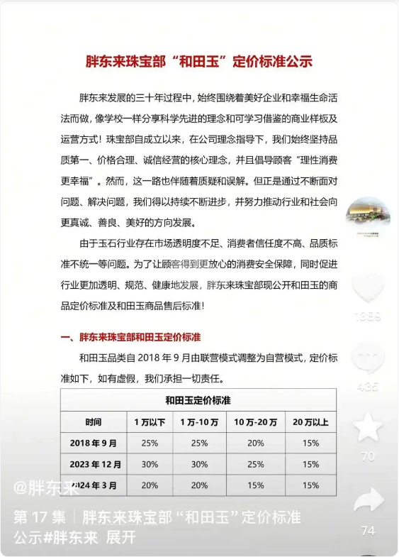 最新！胖东来发布和田玉、翡翠退货说明：顾客如需退货，不扣手续费及税费等任何费用