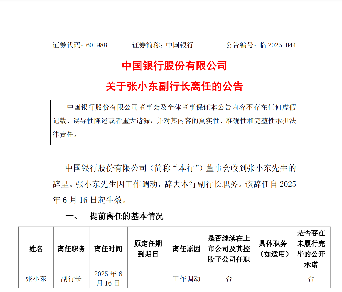 中国银行最新公告！事关重要人事变动