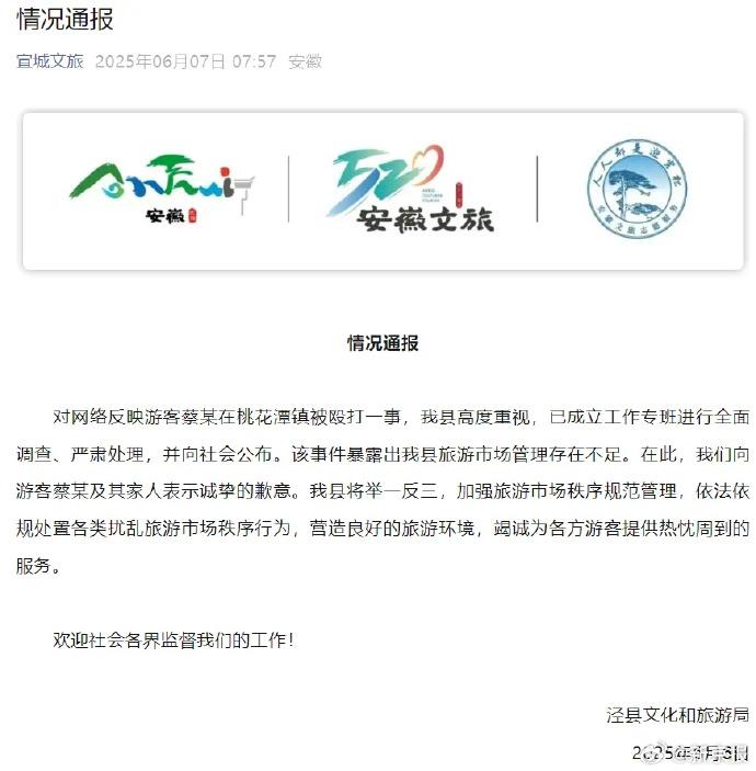 极目锐评|安徽泾县通报游客因停车被围殴，这事不光是文旅局的事